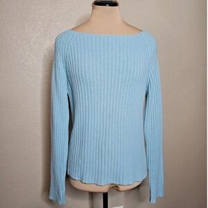 Gucci 100% Cashmere Ribbed Boat Neck Sweater Made in Italy Large Blue